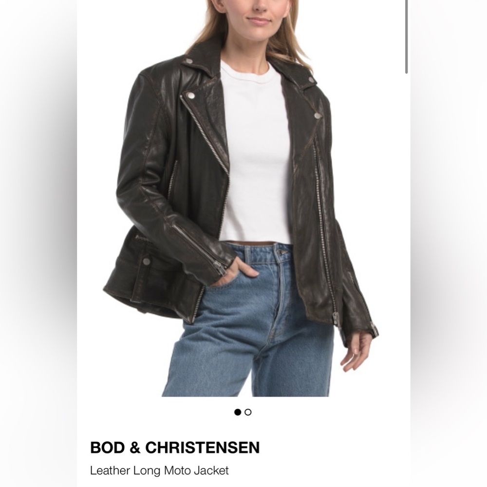 Black Leather long moto jacket by Bod & Christensen size XS